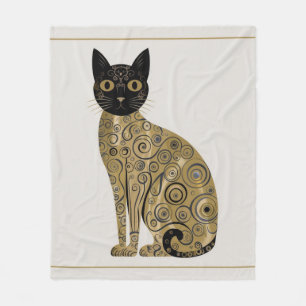 Golden Decorative Gustav Klimt Style Schwarze Katz Fleecedecke