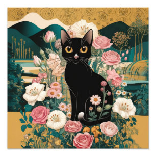 Golden Decorative Gustav Klimt Style Schwarze Katz Fotodruck