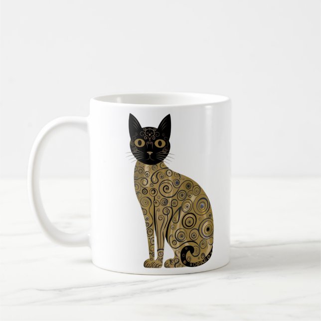 Golden Decorative Gustav Klimt Style Schwarze Katz Kaffeetasse (Links)