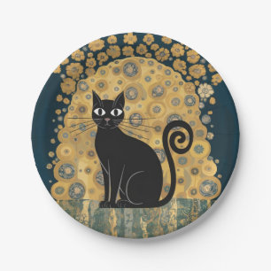 Golden Decorative Gustav Klimt Style Schwarze Katz Pappteller