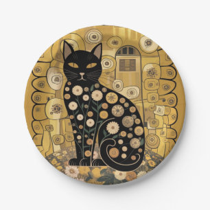 Golden Decorative Gustav Klimt Style Schwarze Katz Pappteller