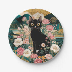 Golden Decorative Gustav Klimt Style Schwarze Katz Pappteller