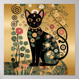 Golden Decorative Gustav Klimt Style Schwarze Katz Poster