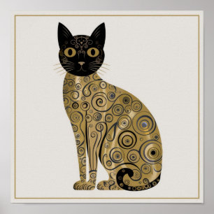 Golden Decorative Gustav Klimt Style Schwarze Katz Poster