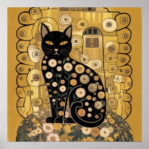 Golden Decorative Gustav Klimt Style Schwarze Katz Poster