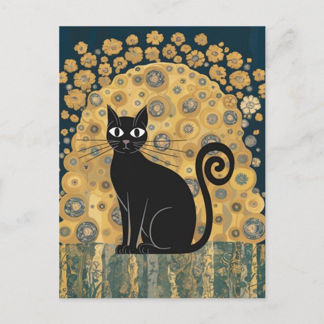 Golden Decorative Gustav Klimt Style Schwarze Katz Postkarte (Vorderseite)