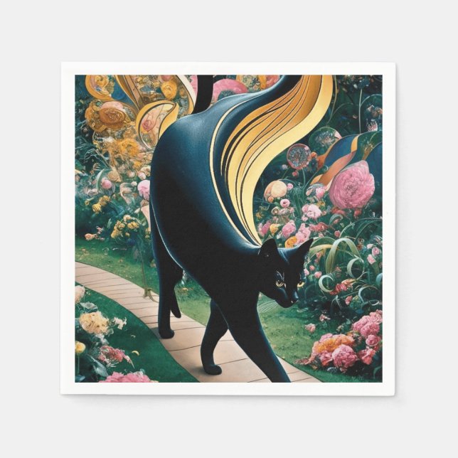 Golden Decorative Gustav Klimt Style Schwarze Katz Serviette (Vorderseite)