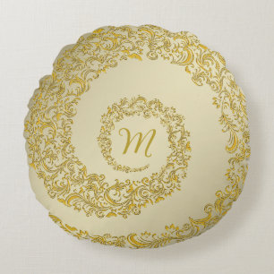 Golden Decorative Monogram Rundes Kissen
