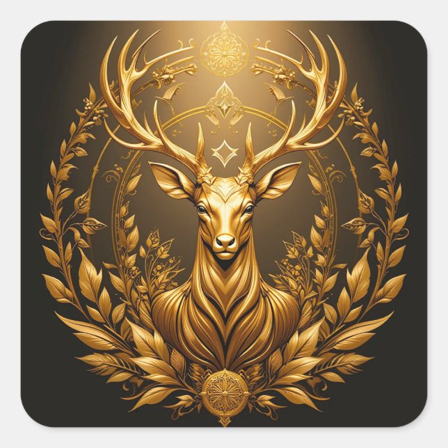 Golden Deer Emblem Quadratischer Aufkleber (Vorderseite)