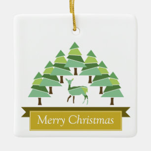 Golden Deer Forest Frohe Weihnachtsfeier Keramik O Keramikornament