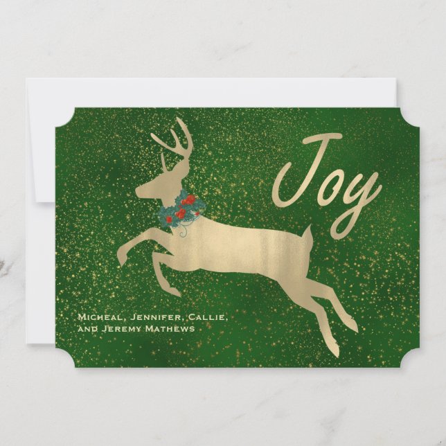 Golden Deer Joy Weihnachtskarte Feiertagskarte (Vorderseite)