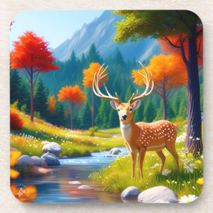 Golden Deer Stehend im Wald-987679 Getränkeuntersetzer