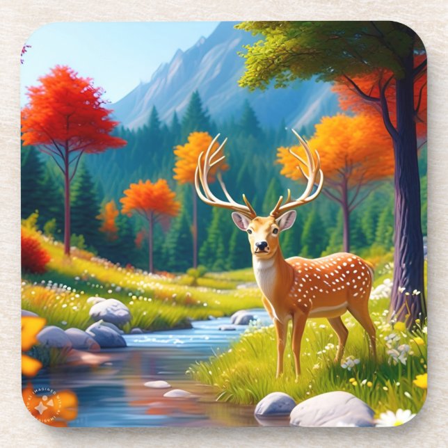Golden Deer Stehend im Wald-987679 Getränkeuntersetzer (Vorderseite)
