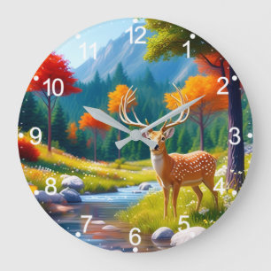 Golden Deer Stehend im Wald-987679 Große Wanduhr