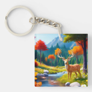 Golden Deer Stehend im Wald-987679 Schlüsselanhänger