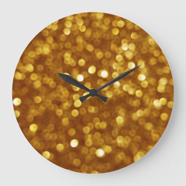 Golden defokussierter Glitzer, funkelnde Textur. Große Wanduhr (Vorderseite)