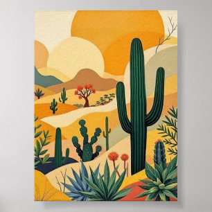 Golden Desert Cactus Sunset Landschaftsbild Poster
