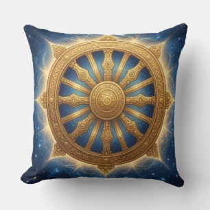 Golden Dhamma Chakra Spirituelles Symbol Kunst Wur Kissen