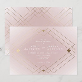 Golden Diamond Pink Geometric Deko Gatsby Wedding Einladung
