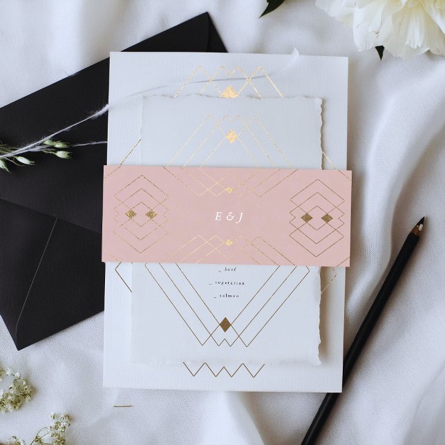Golden Diamond Pink Geometric Deko Gatsby Wedding Einladungsbanderole (Von Creator hochgeladen)