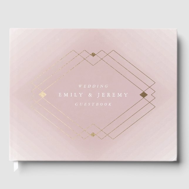 Golden Diamond Pink Geometric Deko Gatsby Wedding Gästebuch (Vorderseite)