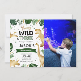 Golden Dinosaur Geburtstagsparty Foto Einladung