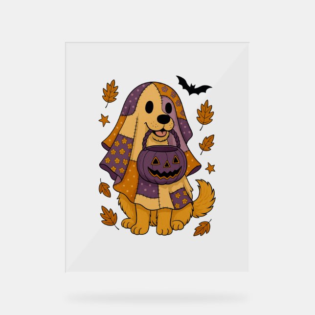 Golden Dog Ghost Halloween Acrylschild (Vorderseite)