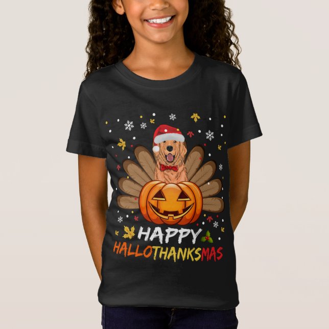 Golden Dog Happy Hallothanksmas Halloween Thanksgi T-Shirt (Vorderseite)