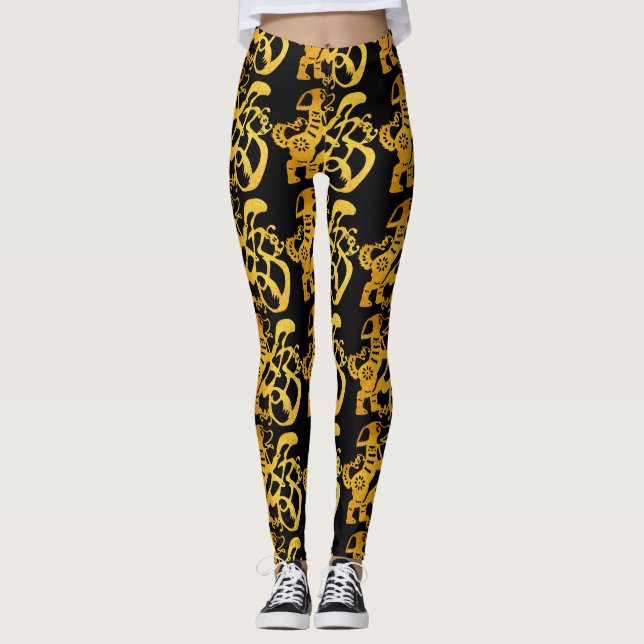 Golden Dog Papercut Chinesisches Neujahr Geburtsta Leggings (Vorderseite)