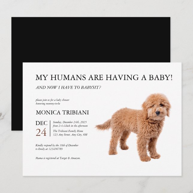 Golden Doodle Baby Dusche Minimalistische Einladun Einladung (Vorne/Hinten)