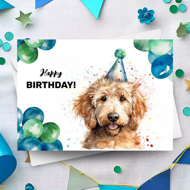 Golden Doodle Balloons und Party Hat Hund Geburtst Karte (Von Creator hochgeladen)