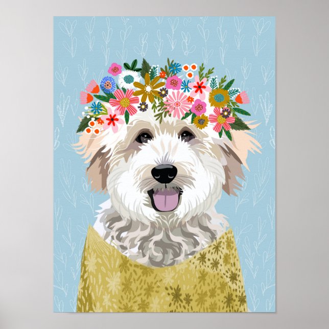 Golden Doodle Blume Wreath Dog Portrait Poster (Vorne)
