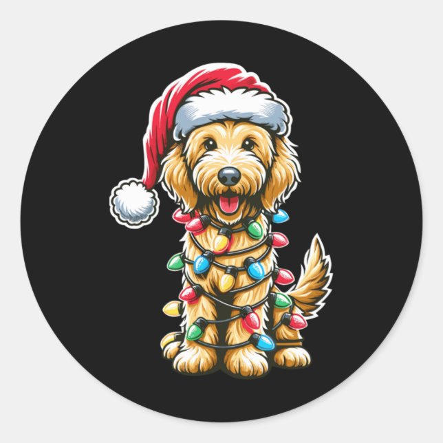 Golden Doodle Christmas Tree Xmas Dog Pajamas Gold Runder Aufkleber (Vorderseite)