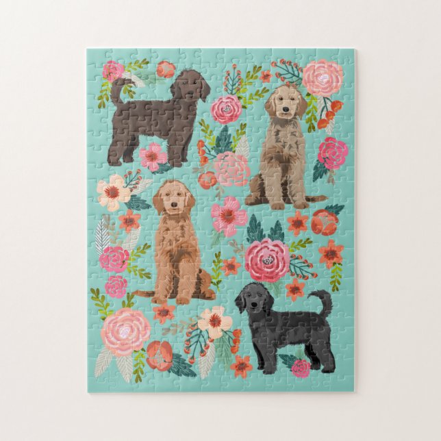 Golden Doodle Dog Vintag Florals Puzzle (Vertikal)