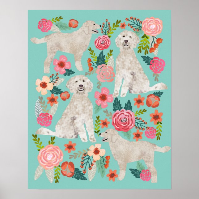 Golden Doodle Floral Dog Kunst Poster (Vorne)