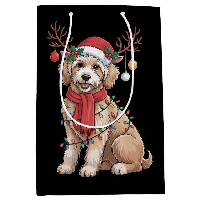 Golden Doodle Gorgeous Reindeer Christmas Tree  Mittlere Geschenktüte (Vorderseite)