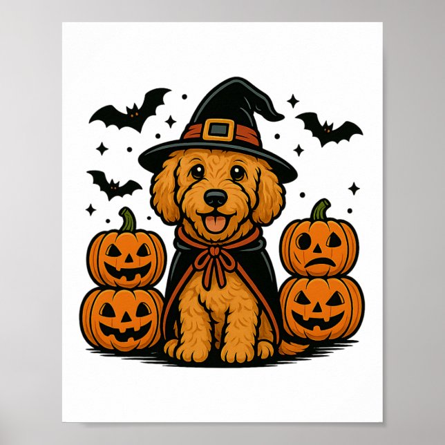 Golden Doodle Halloween Hexenkürbis Bats Spooky Poster (Vorne)
