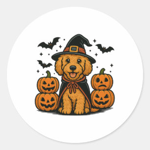 Golden Doodle Halloween Hexenkürbis Bats Spooky Runder Aufkleber