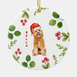 Golden Doodle Hund mit Weihnachtsmannmütze Keramik Ornament