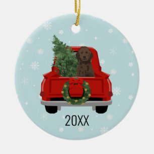 Golden Doodle Hund Red Christmas Truck Keramik Ornament