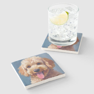 Golden Doodle   Hunde-Wasserfarbenmalerei Haustier Steinuntersetzer