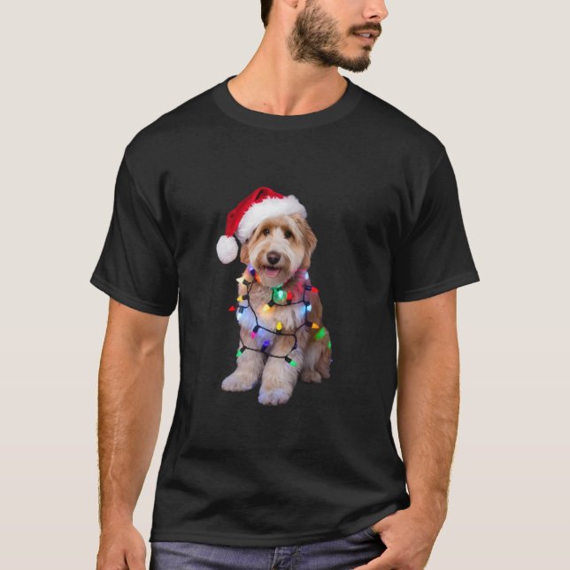 Golden Doodle In Santa Hat Wrapped up in Christmas T-Shirt (Vorderseite)