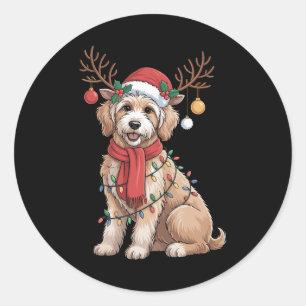 Golden Doodle Prächtiges Rentier Weihnachtsbaum  Runder Aufkleber