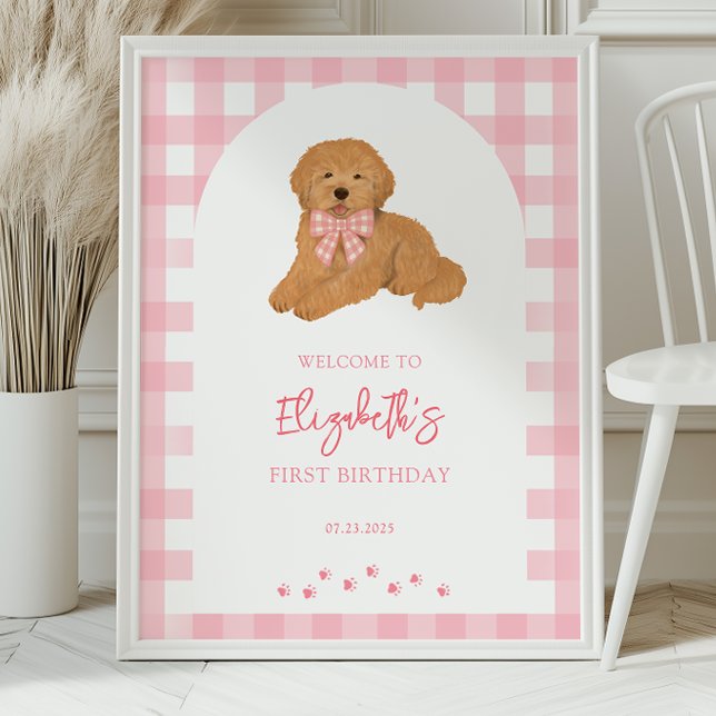 Golden Doodle Puppy Birthday Party Welcome Poster (Von Creator hochgeladen)
