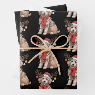 Golden Doodle Wunderschöner Weihnachtsbaum mit Ren Geschenkpapier Set