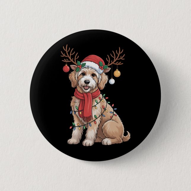 Golden Doodle Wunderschöner Weihnachtsbaum-Rentier Button (Vorderseite)
