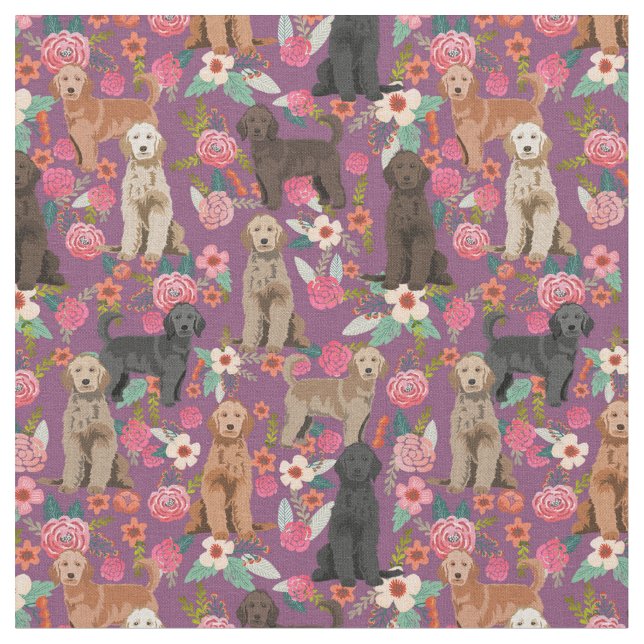 Golden Doodles, Vintage Blumen, lila Stoff (Nahaufnahme)