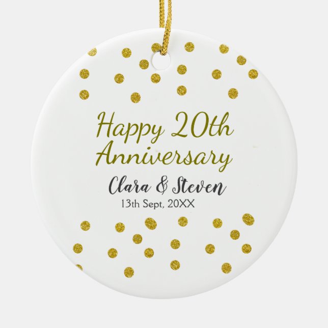 Golden dots glitter happy 20th anniversary wedding keramik ornament (Vorne)