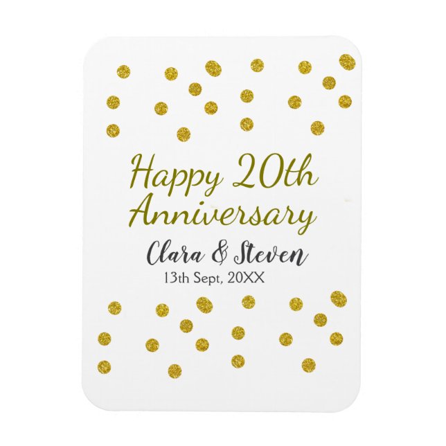 Golden dots glitter happy 20th anniversary wedding magnet (Vertikal)