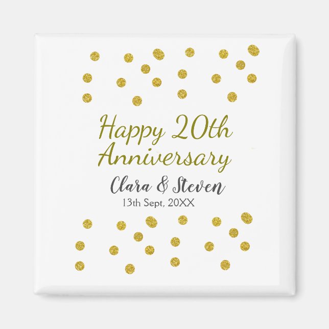Golden dots glitter happy 20th anniversary wedding magnet (Vorne)